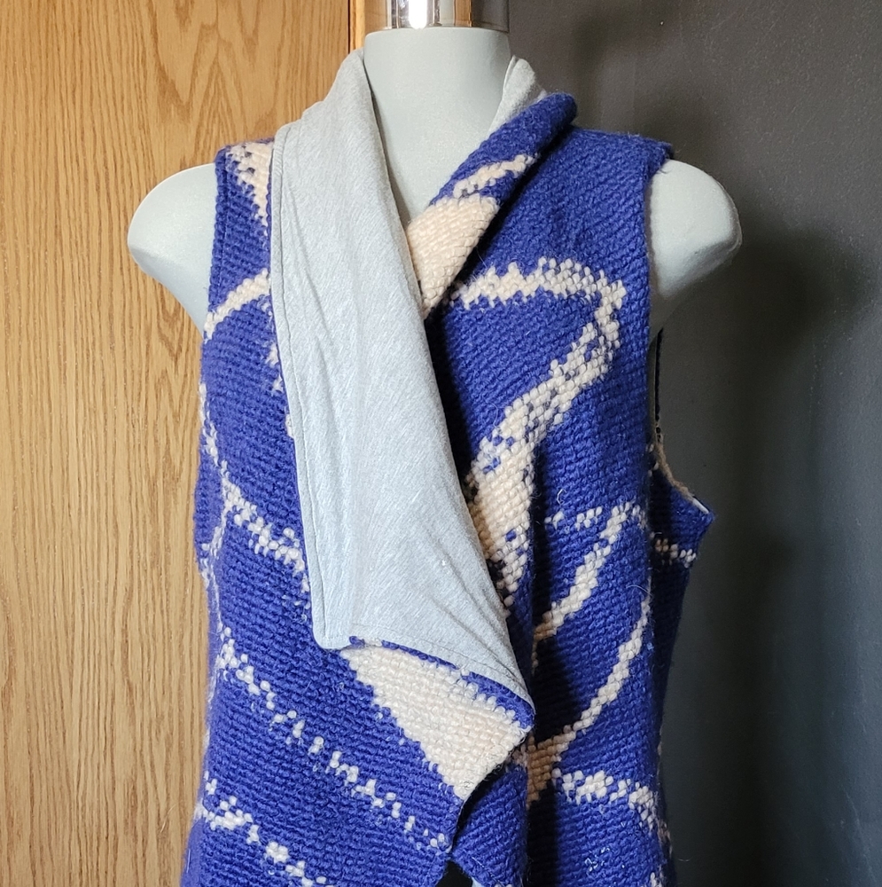 Small Blue+Tan Tabitha Wool Cardigan